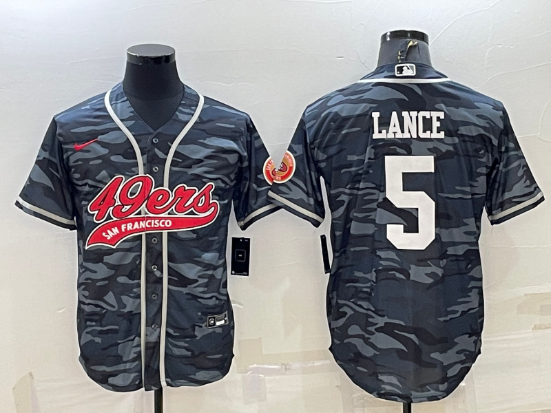 Men's Grey Camo San Francisco 49ers #5 Trey Lance With Patch Cool Base Stitched Baseball Jersey